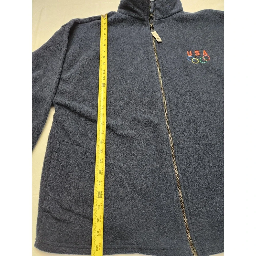 Vintage USA Olympics Jacket Mens XXL Navy Blue Full Zip Fleece Embroidered Rings